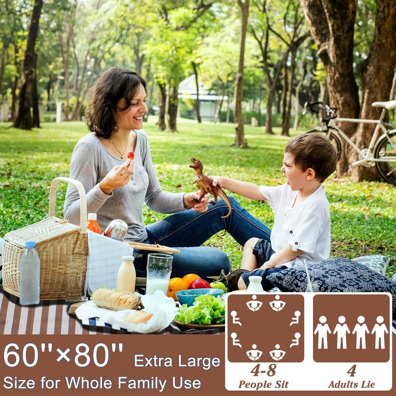 ALLBFENG Striped Picnic Blanket Waterproof & Sand Proof, 5-Layer Beach Blanket Portable with Carry Strap, Extra Large Foldable Picnic Rug Machine Washable for Camping Party,Wet Grass,Kids Playground - Image 3